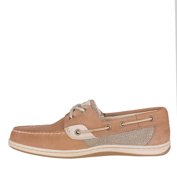 New Saffiano Leather Gold Cup Angelfish Loafer Flats In Gold & Linen By Sperry - Picture 6 of 10